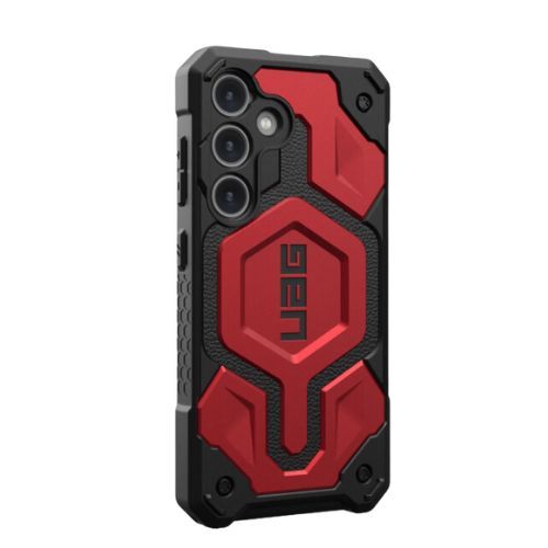 The UAG Monarch for Galaxy S24 in Crimson with its fakeout hexagonal MagSafe motif