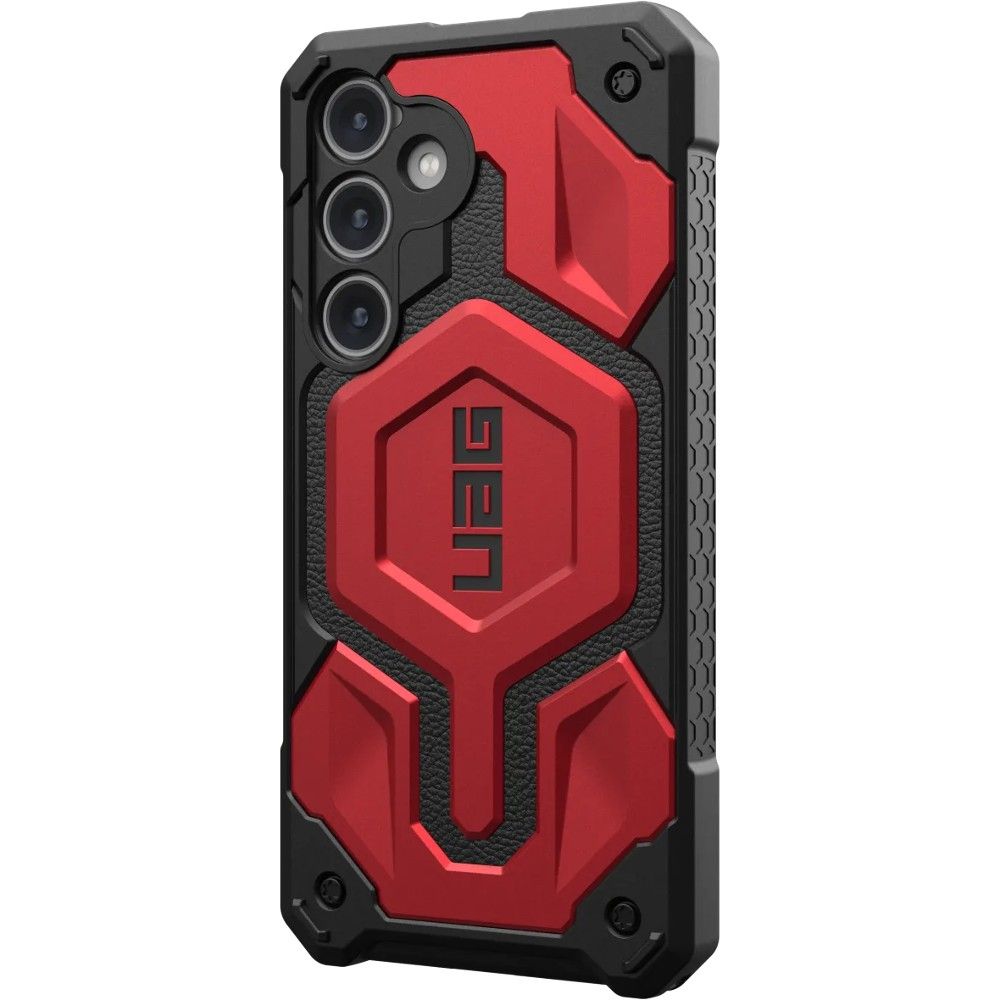 The UAG Monarch for Galaxy S24+ in Crimson with its fakeout hexagonal MagSafe motif