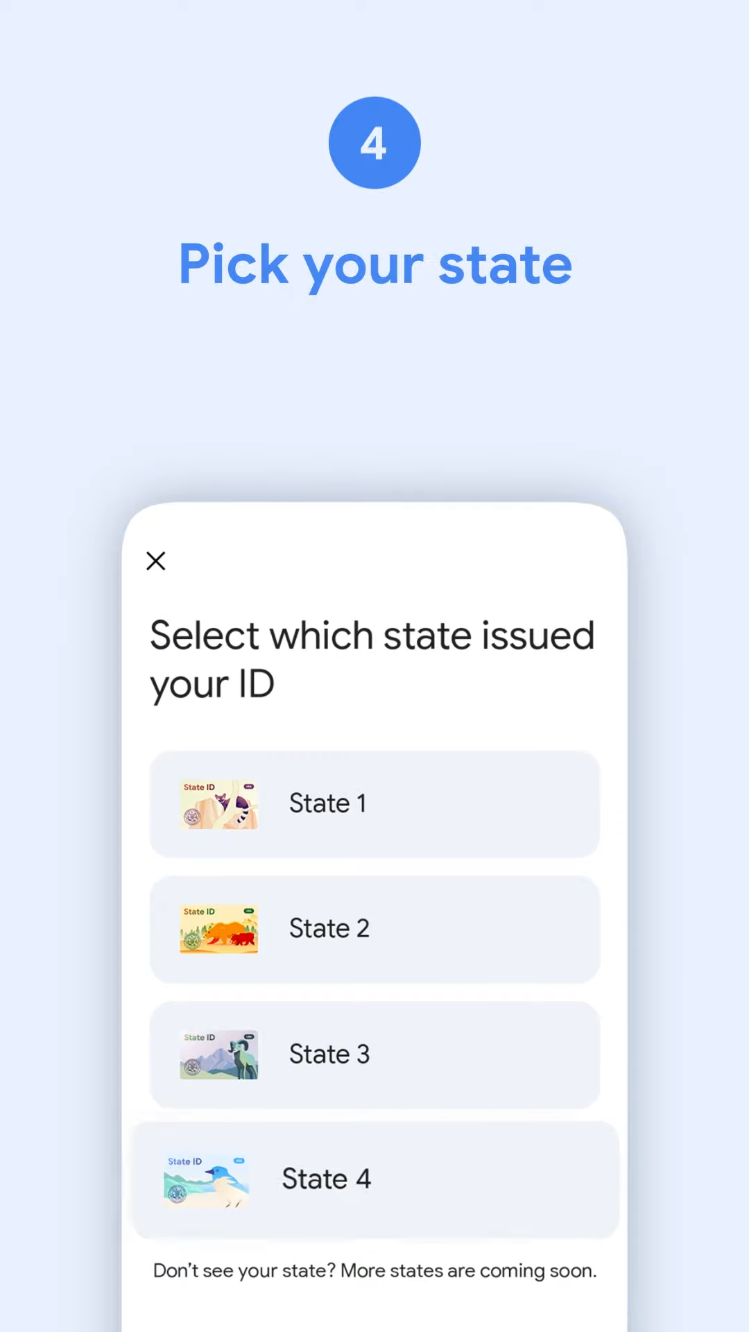 graphic of google wallet state ID options on blue background