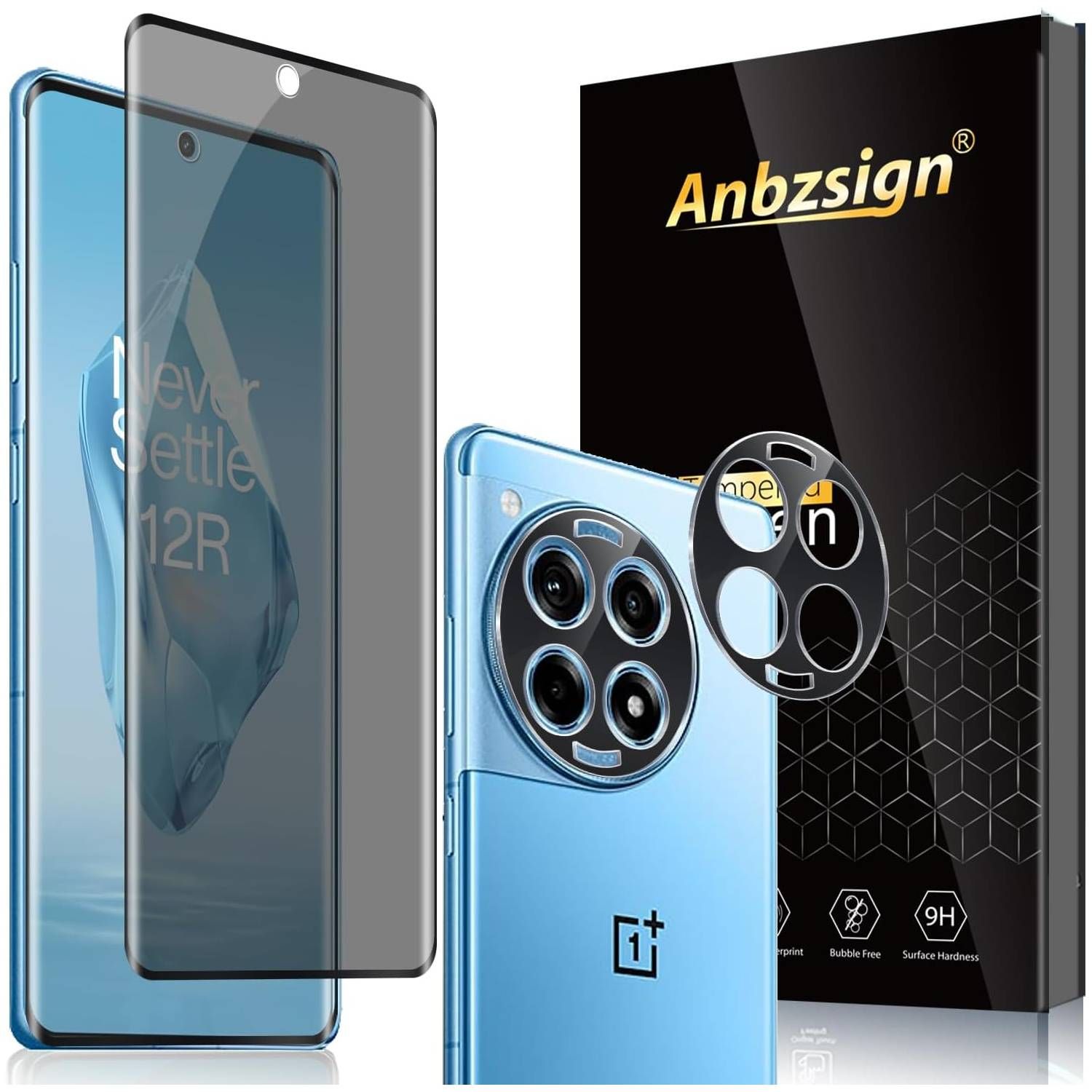 A render of the AnbzSign privacy glass screen protector for the OnePlus 12R