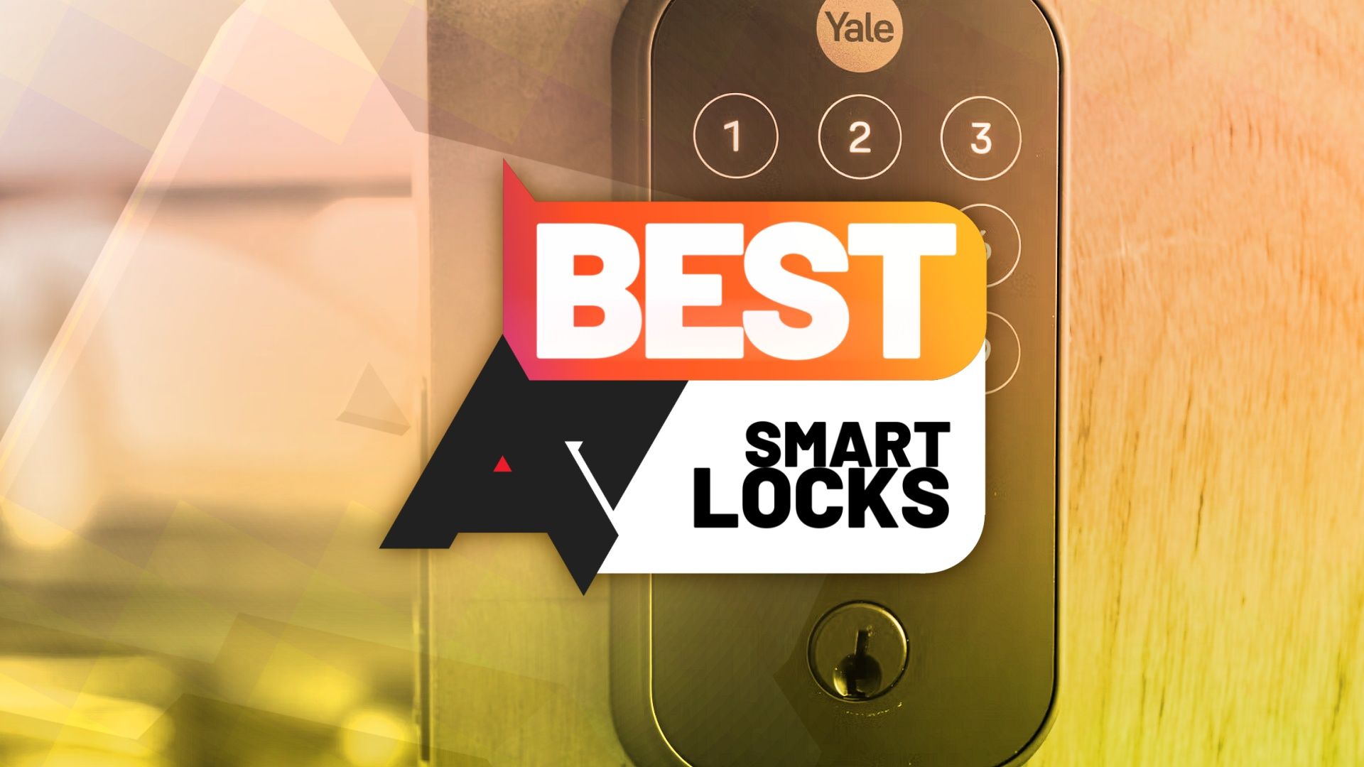 A photo of a Yale smart lock with a best smart locks logo in front