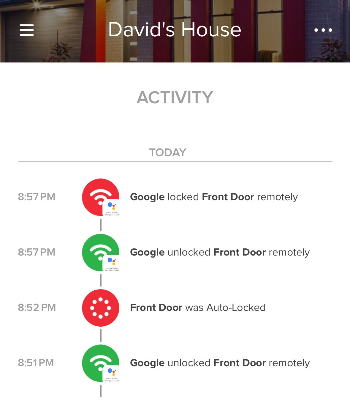 August Wi-Fi Smart Lock's activity screen