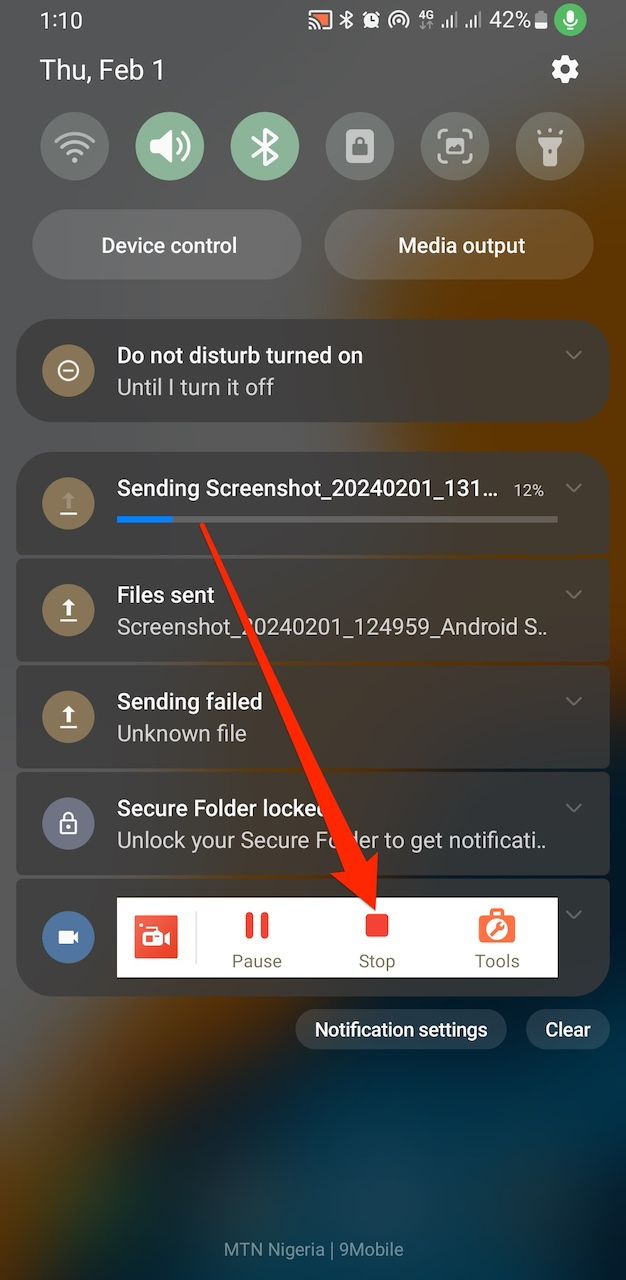 AZ Recorder toolbox in Android notification panel