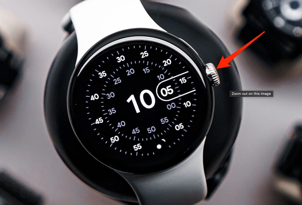 Closeup of Google Pixel watch and its crown