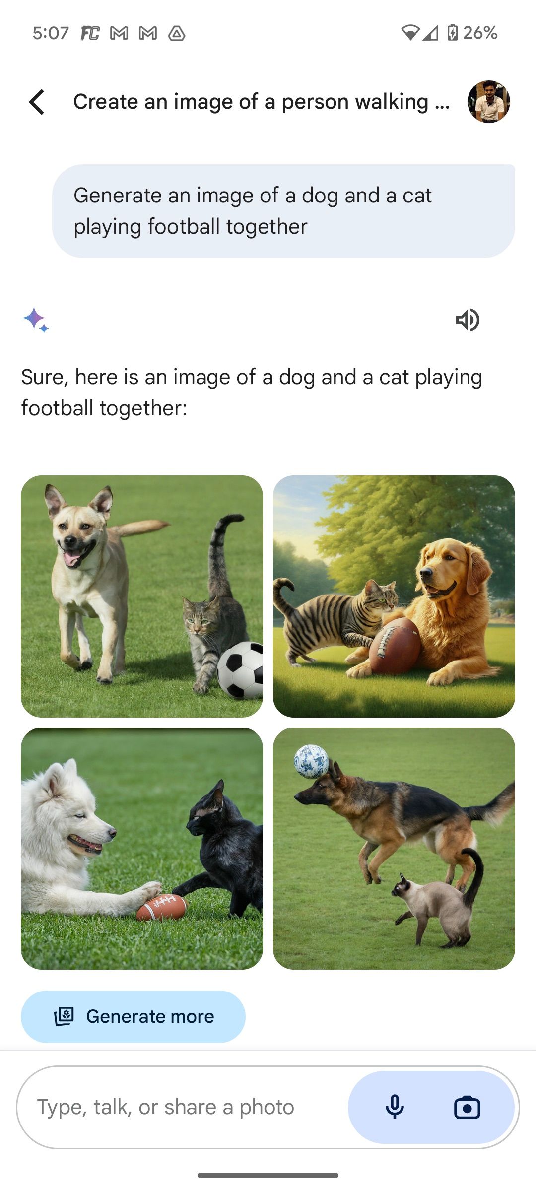 Cat and dog playing soccer Google Gemini
