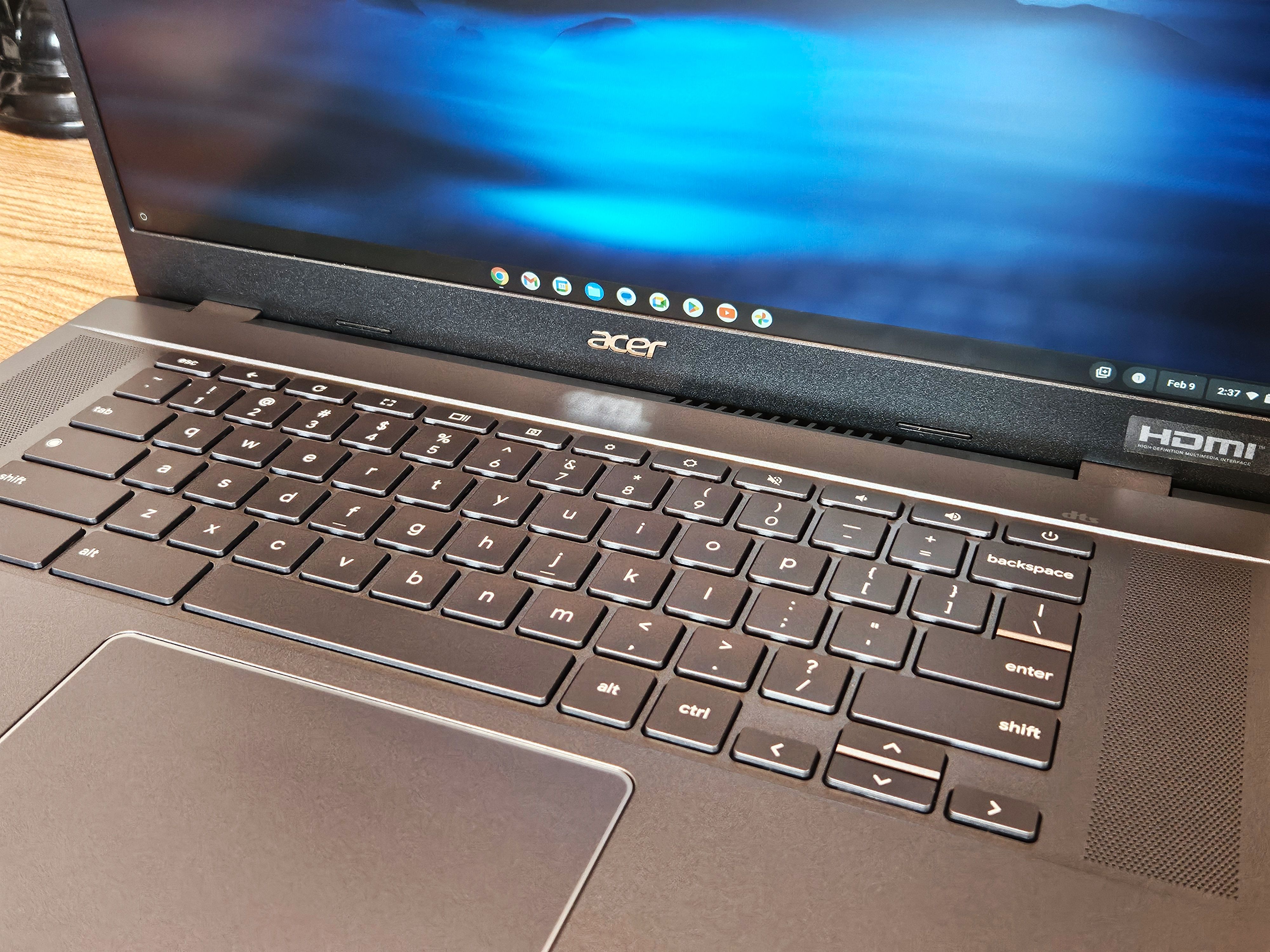 close up of the acer chromebook plus 515 display and keyboard