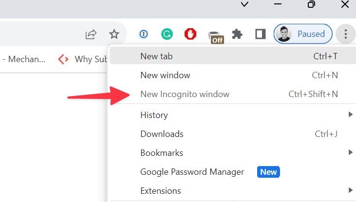 Incognito window disabled on Chrome