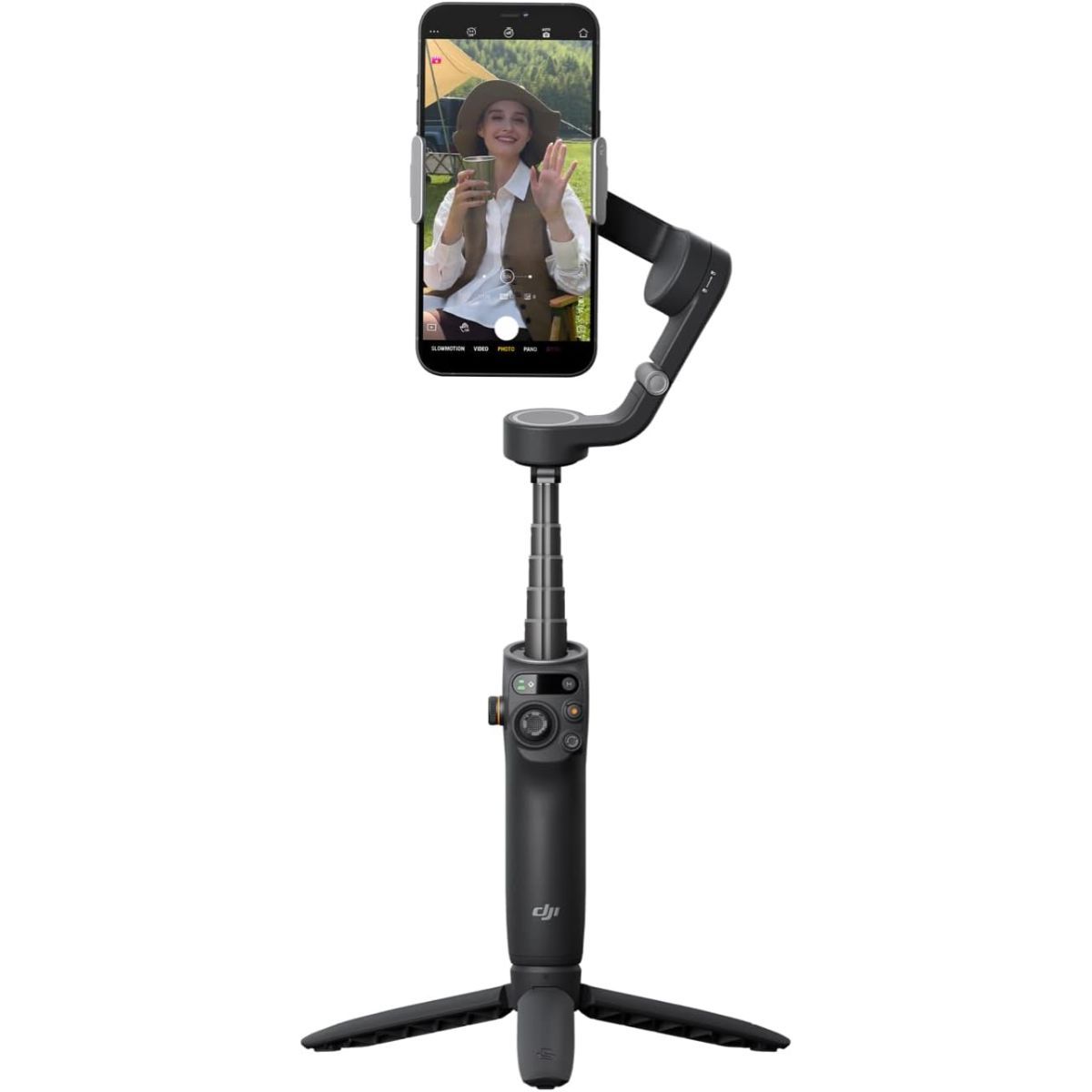 DJI Osmo Mobile 6 with cellphone on a white background