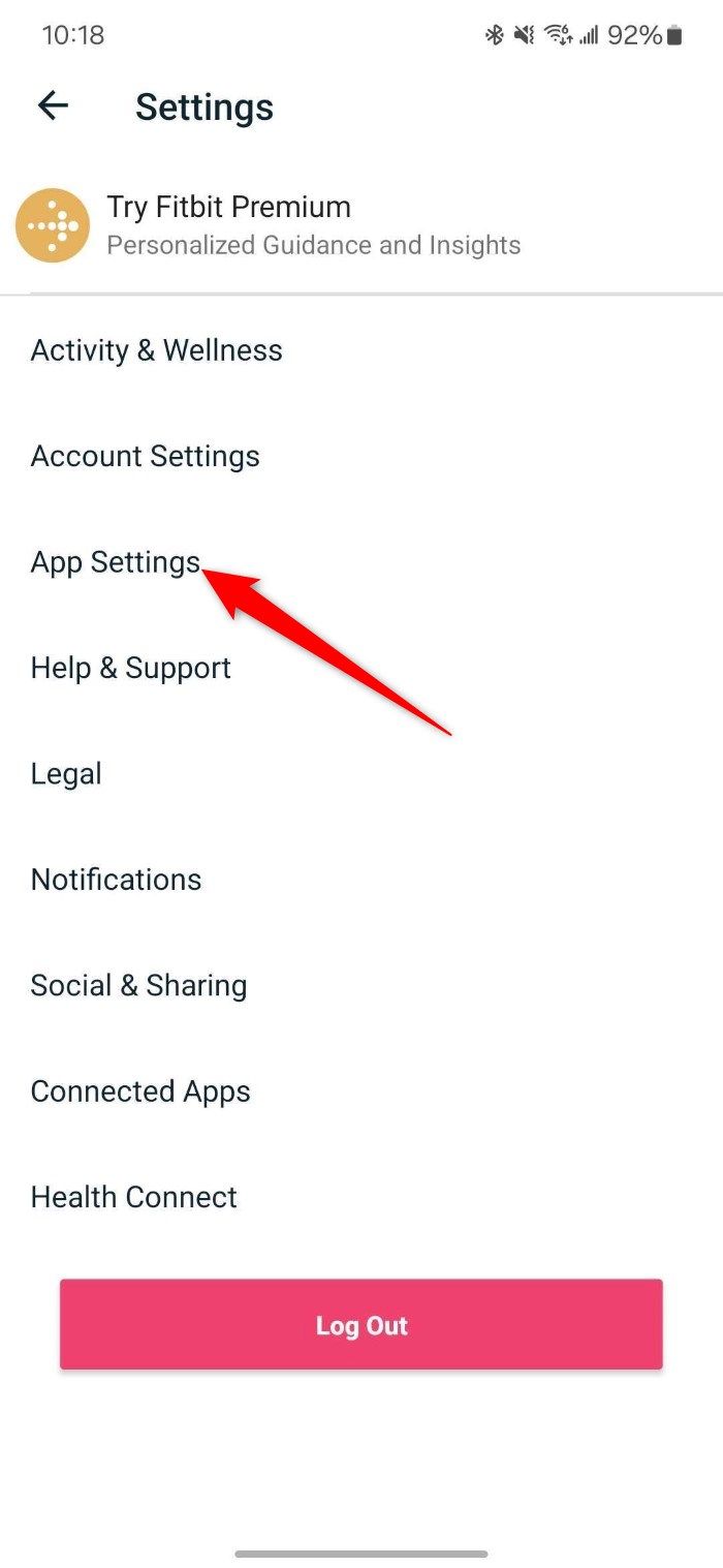 Fitbit App Settings option in the Fitbit Android app