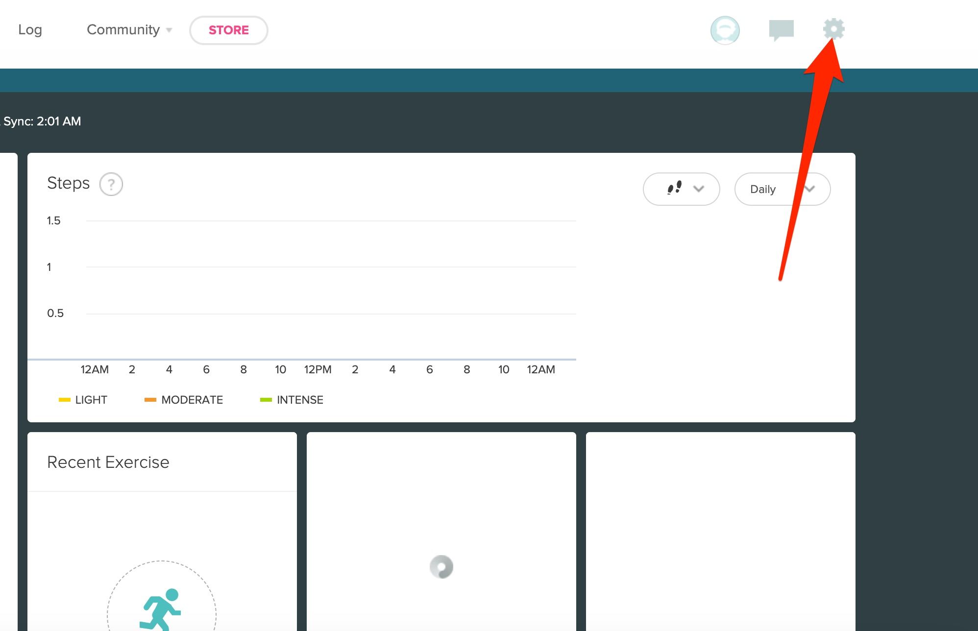 Fitbit dashboard on the website