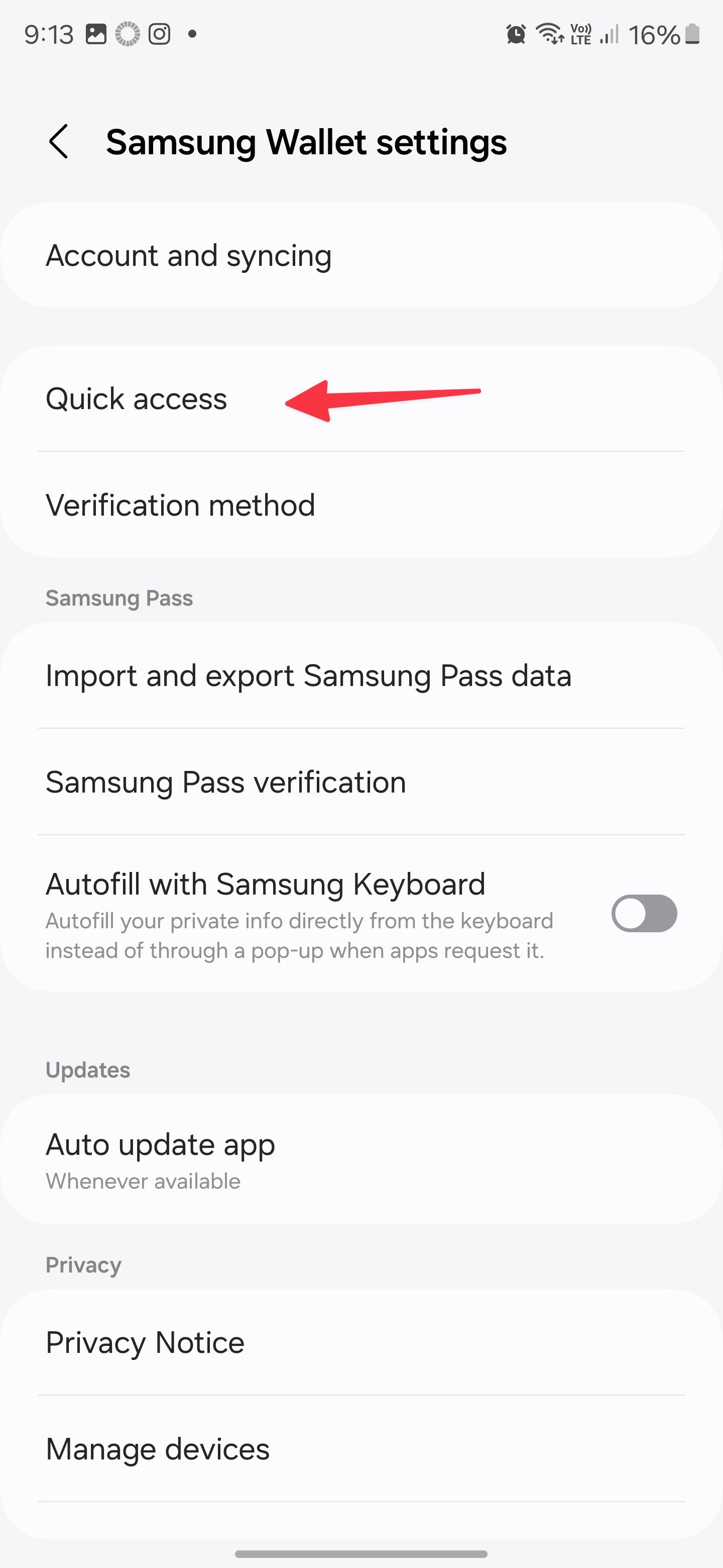 Samsung wallet settings