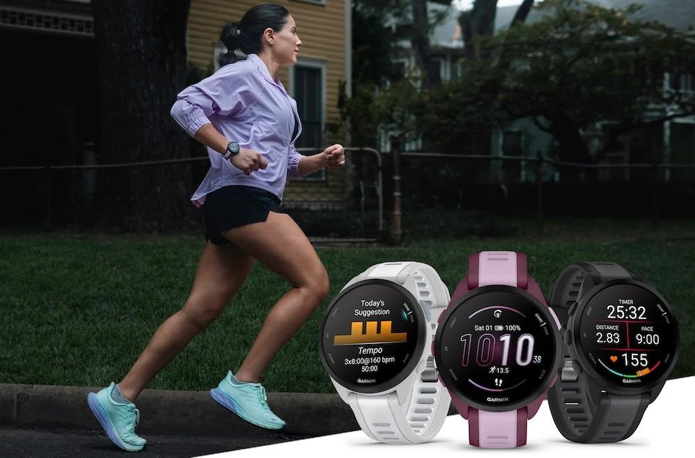 A person running with the Garmin Forerunner 165 smartwatch