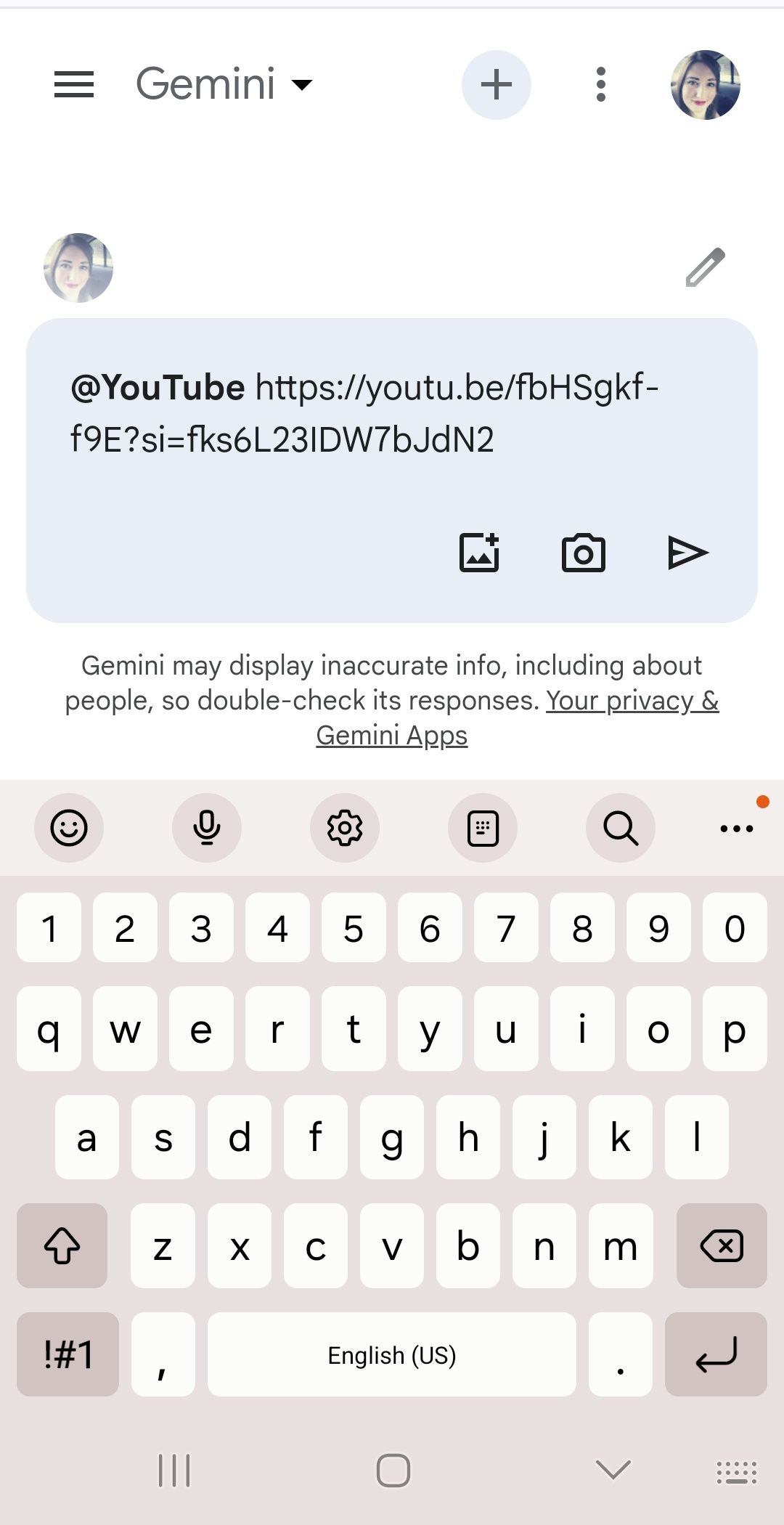 youtube video with link embedded into google gemini prompt box