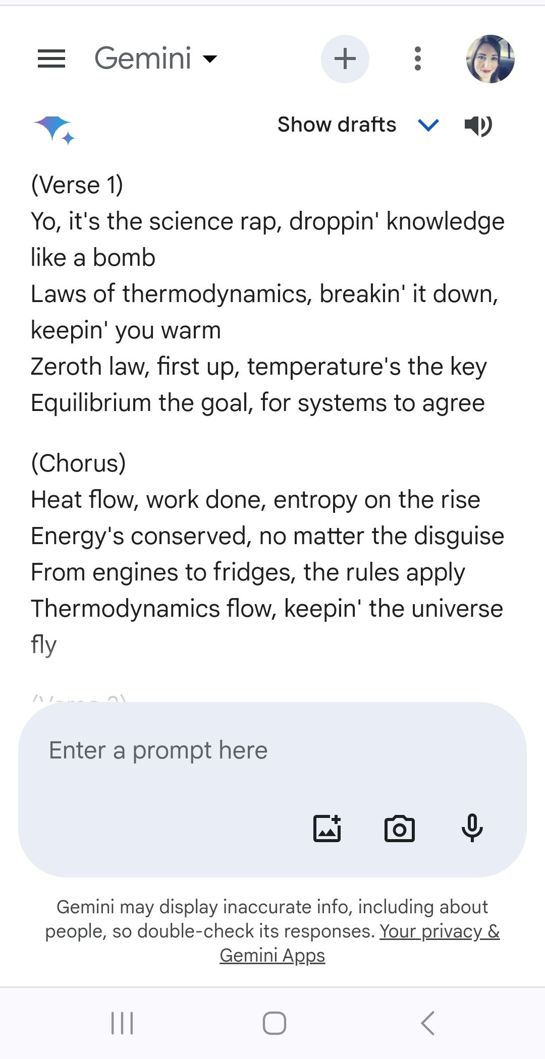google gemini rap song response containing all the laws of thermodynamics