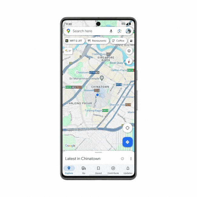 Animation showing how Google Lens can read location details out loud in Google Maps