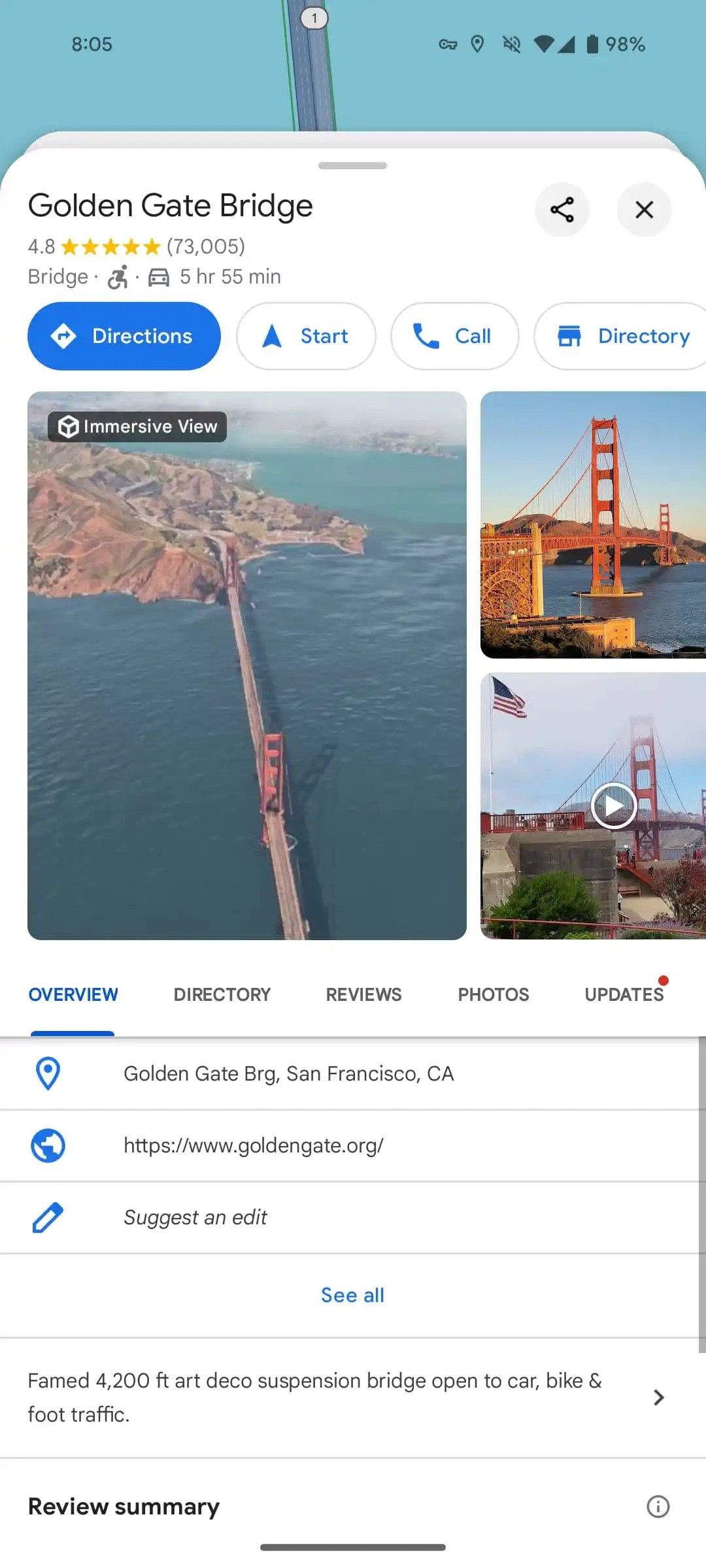 A new card added to the bottom of Google Maps