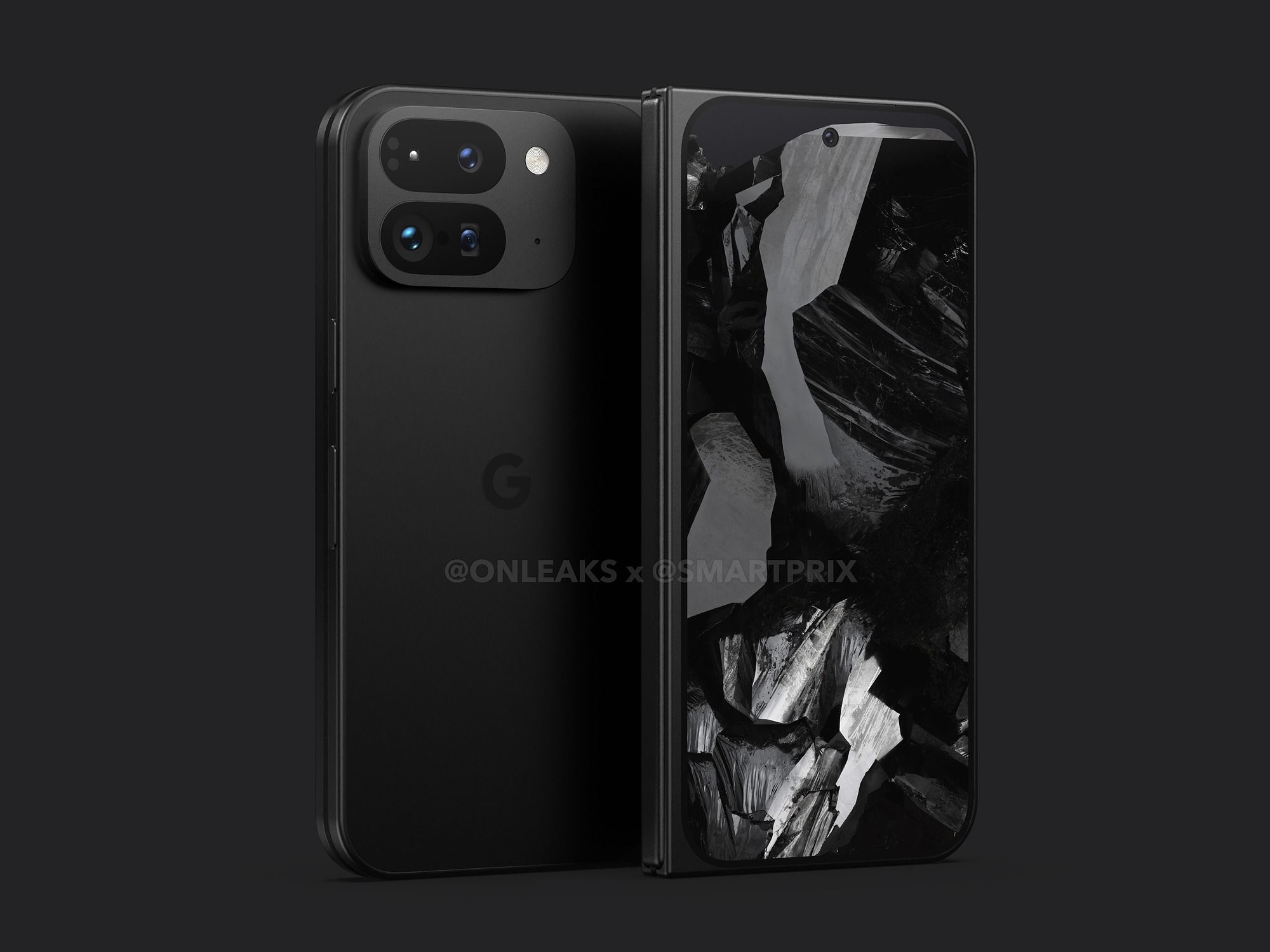 Google's Pixel Fold 2 renders showing the phone's front and back when closed