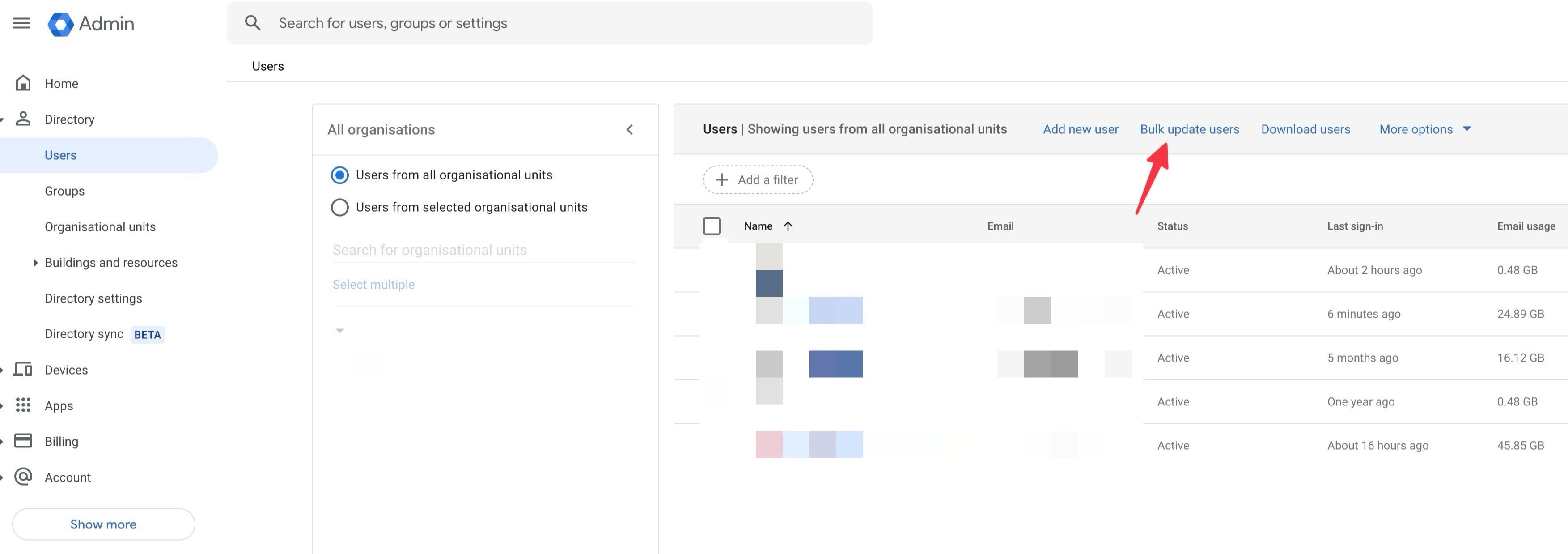 Bulk update users in the Google Workspace admin console