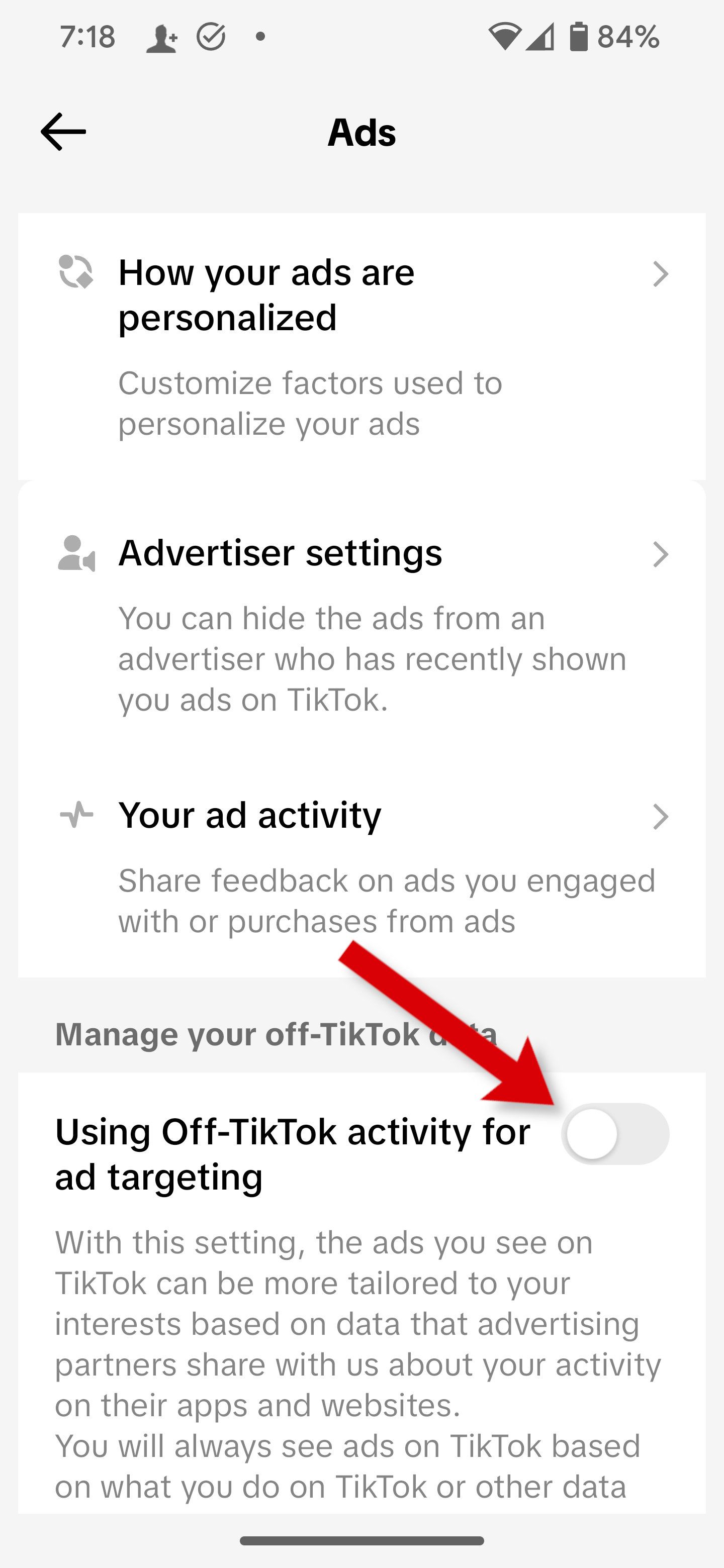 How to disable TikTok ad targeting.