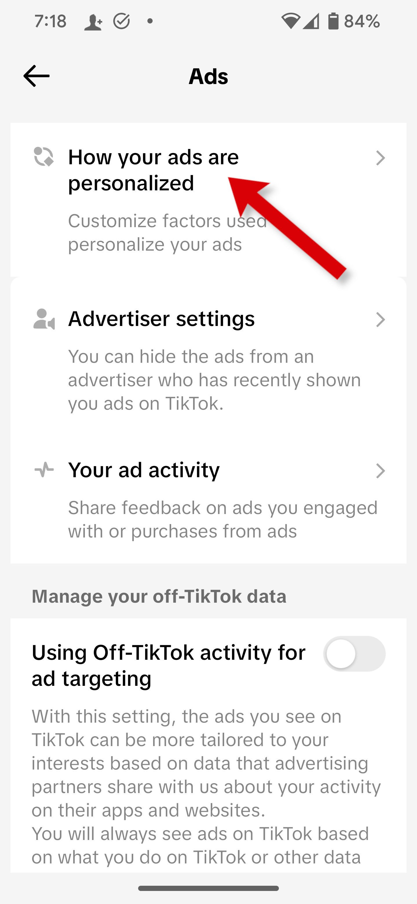 How to disable TikTok personalized ads.