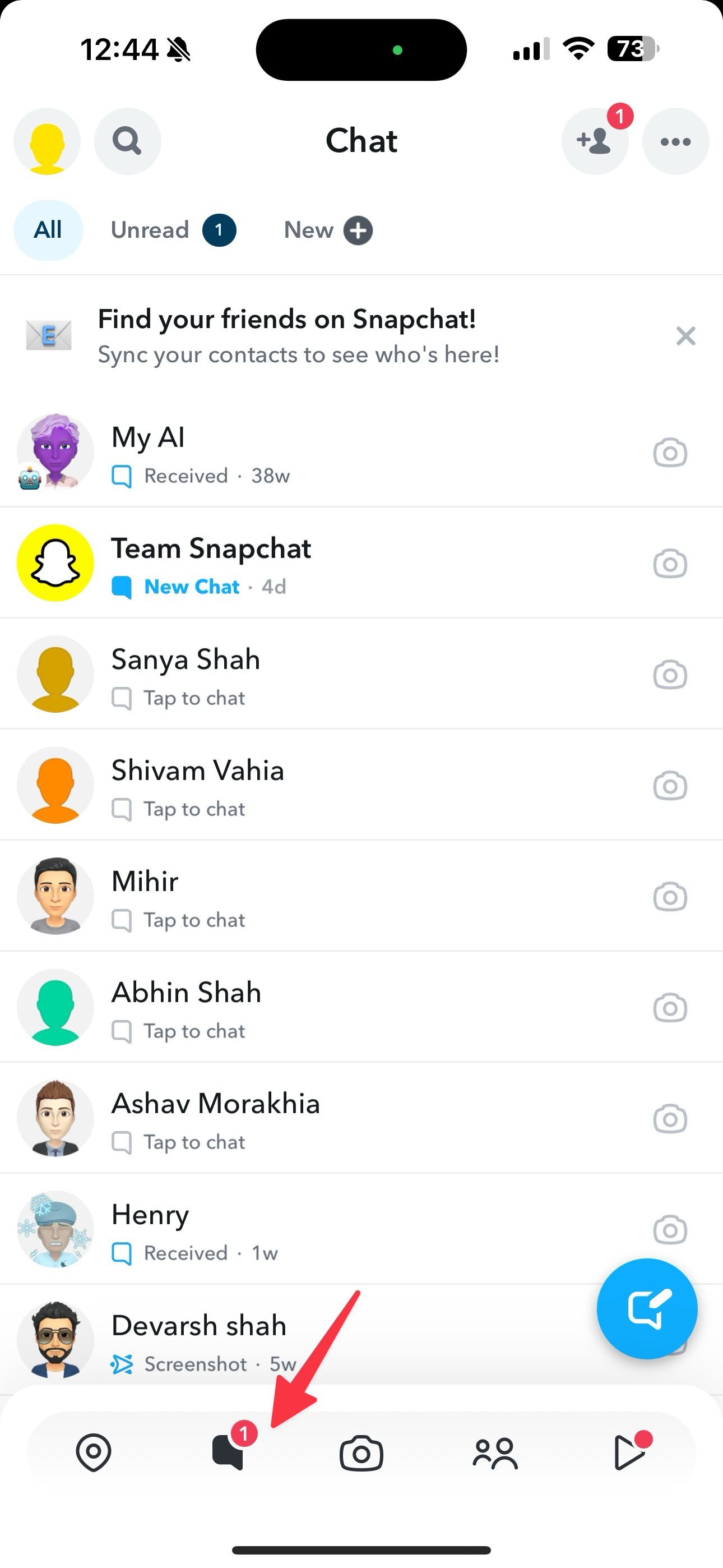 check snapchat chat list