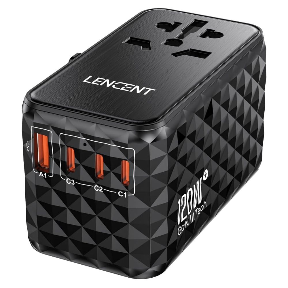 Lencent 120W International Travel Adapter, angled view