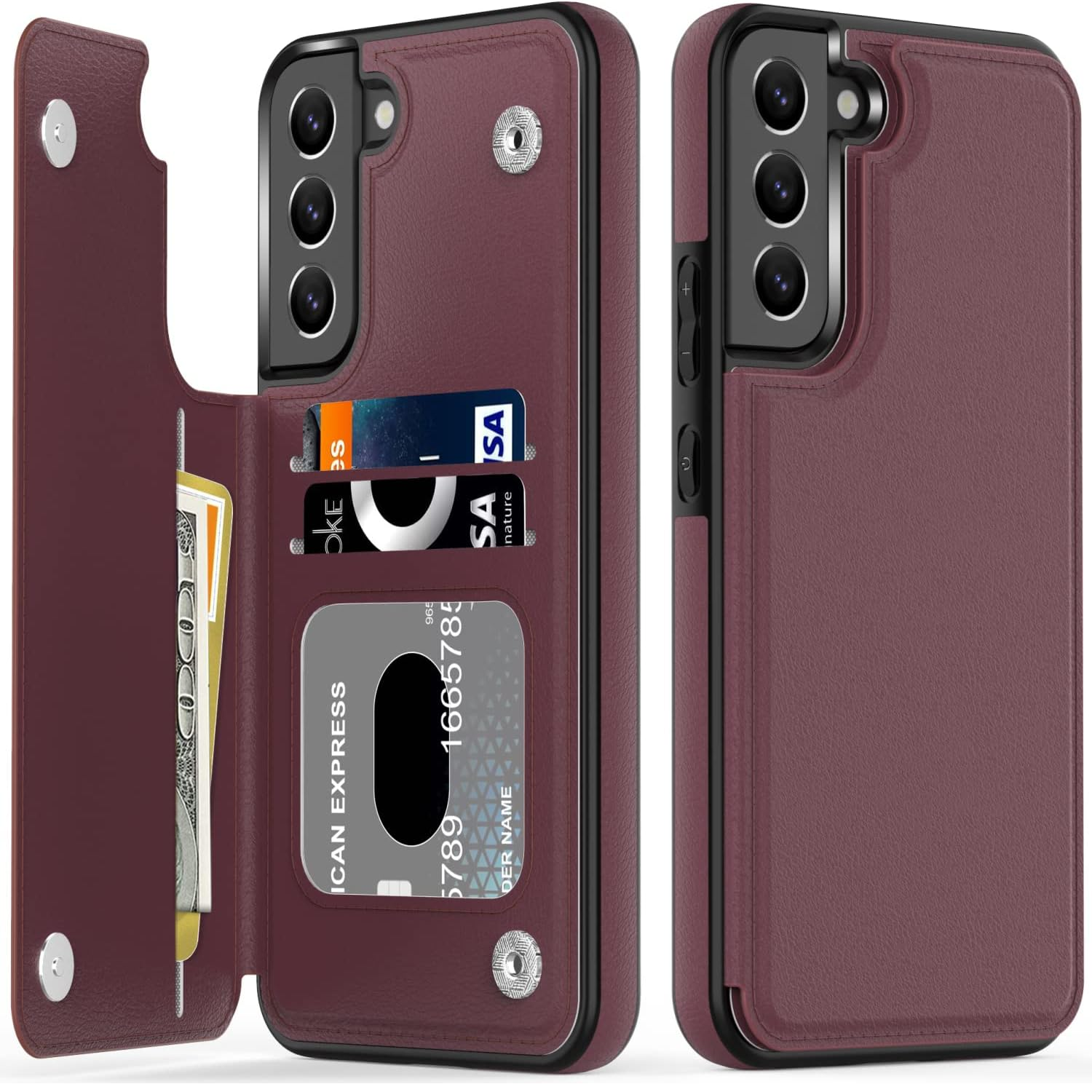 LETO wallet case for S23+, front and rear views