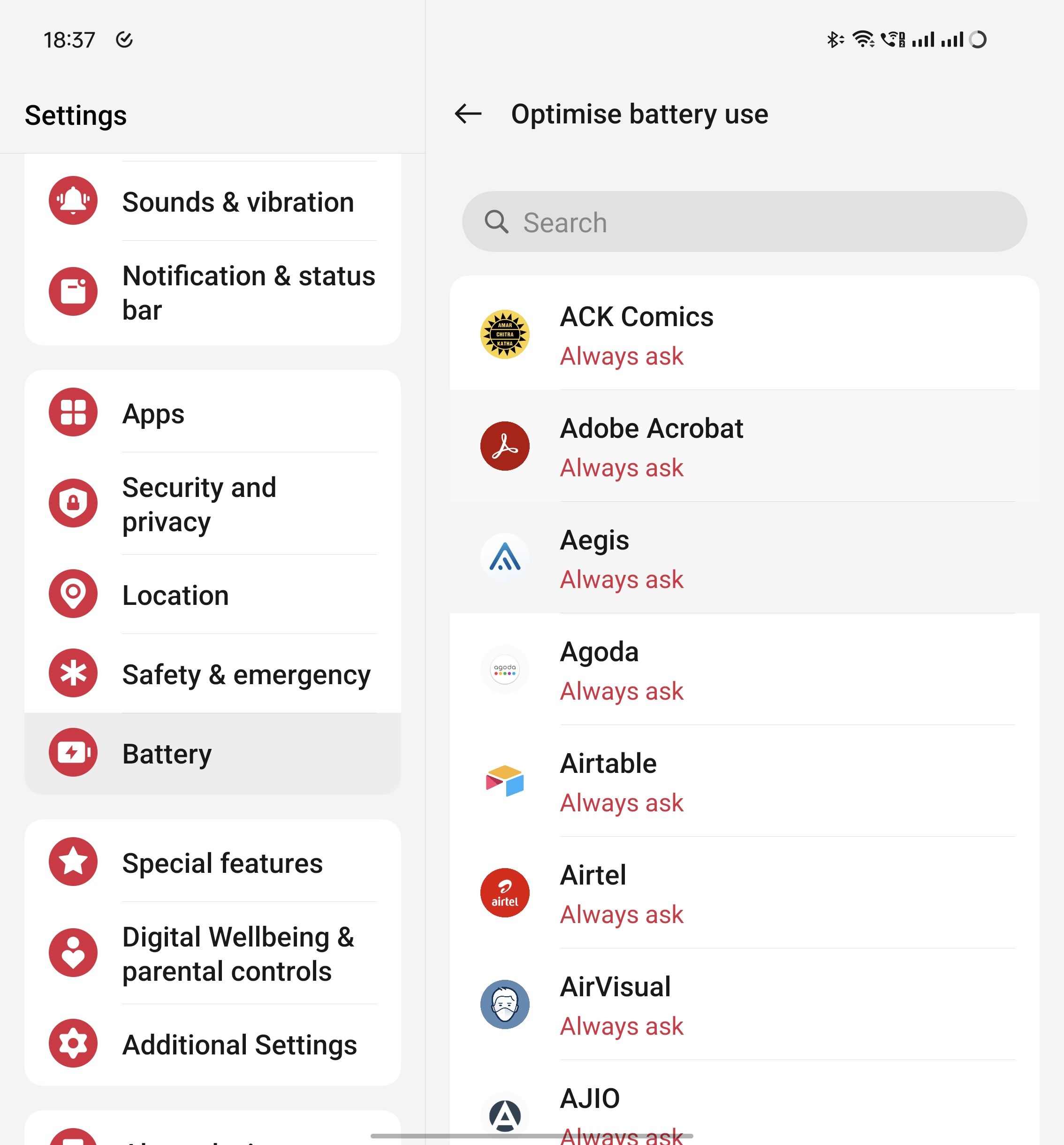 oneplus open settings screen battery optimisation