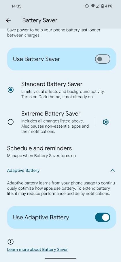 pixel settings app battery saver settings