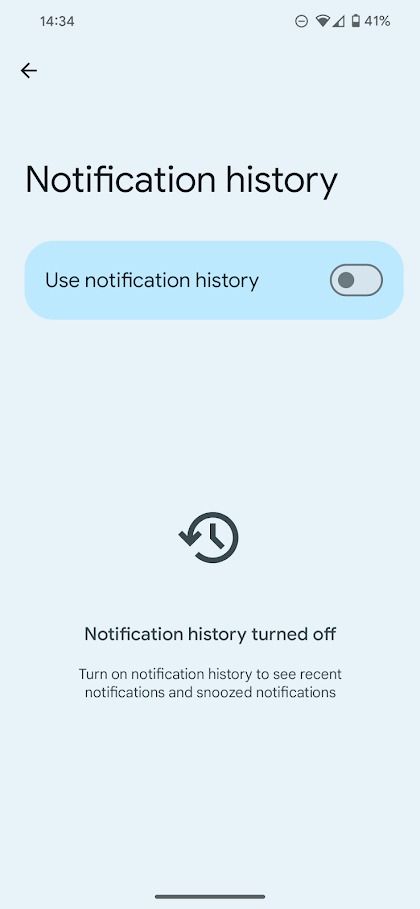 pixel settings app notification history toggle