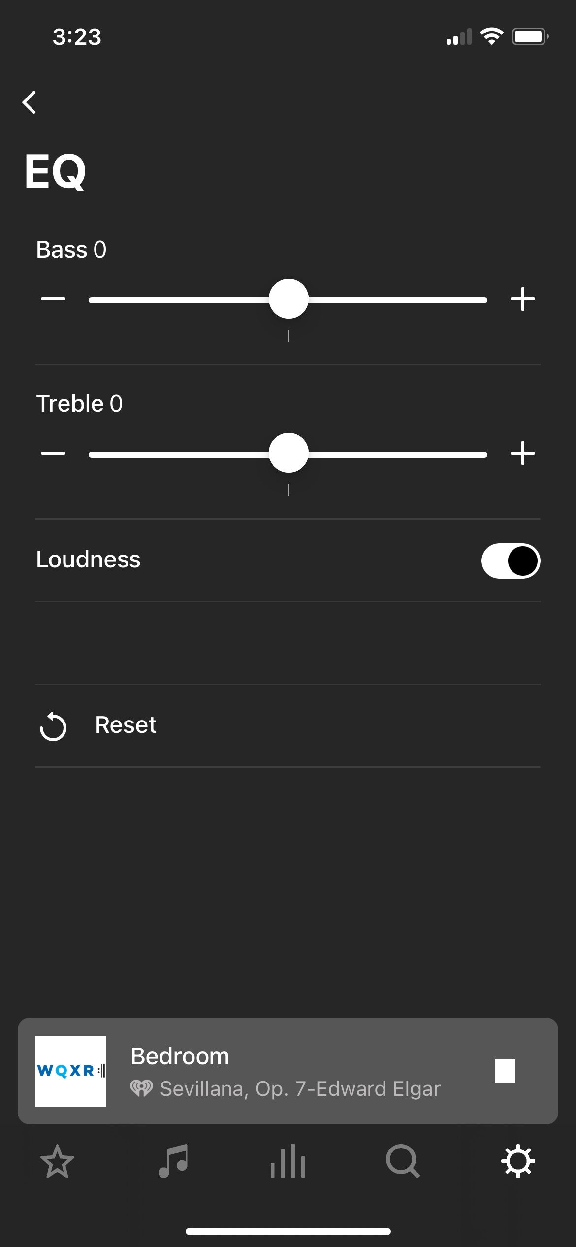 The EQ adjustment page in the Sonos S2 app