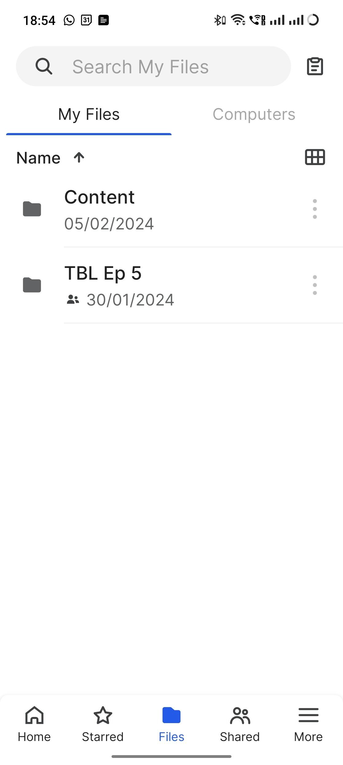 Files tab of the Synology BeeStation's BeeFiles app on Android