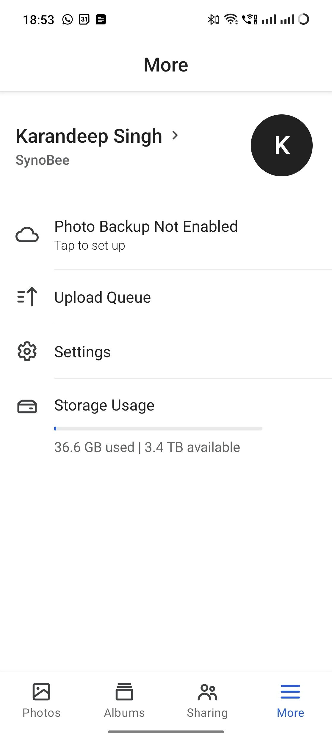 Synology BeeStation BeePhotos App Settings on Android