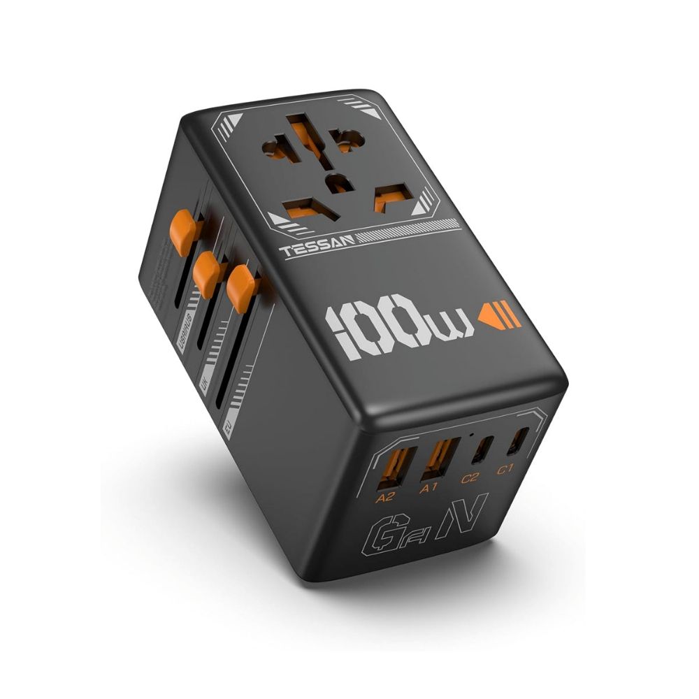 Tessan 5-in-1 Universal Travel Adapter, angled view