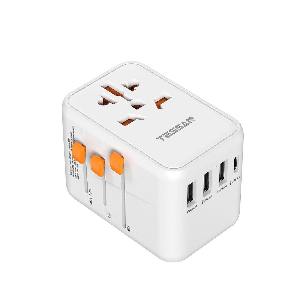 Tessan 636DV Universal Travel Adapter, angled view