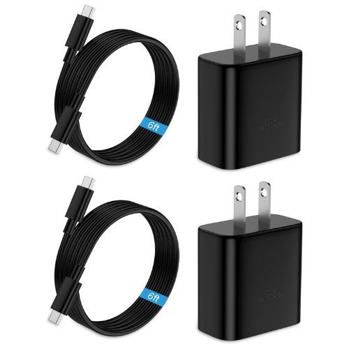 Toquiera 45W Two Pack with two six-foot USB-C cables and wall chargers