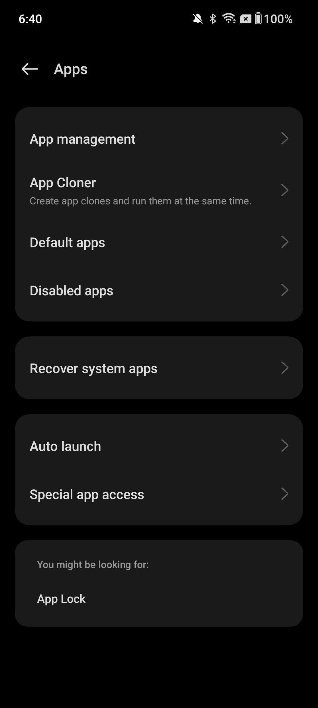 one plus open application settings application management window