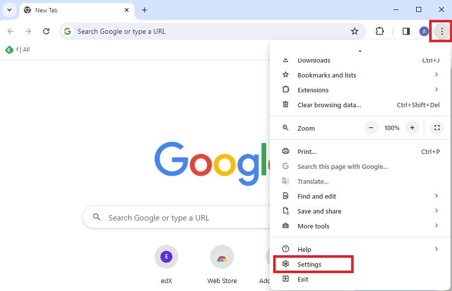 Screenshot highlighting 'Settings' in Chrome