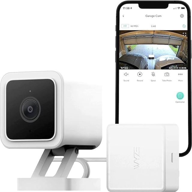 Wyze Smart Garage Door Opener with Wyze app on smartphone