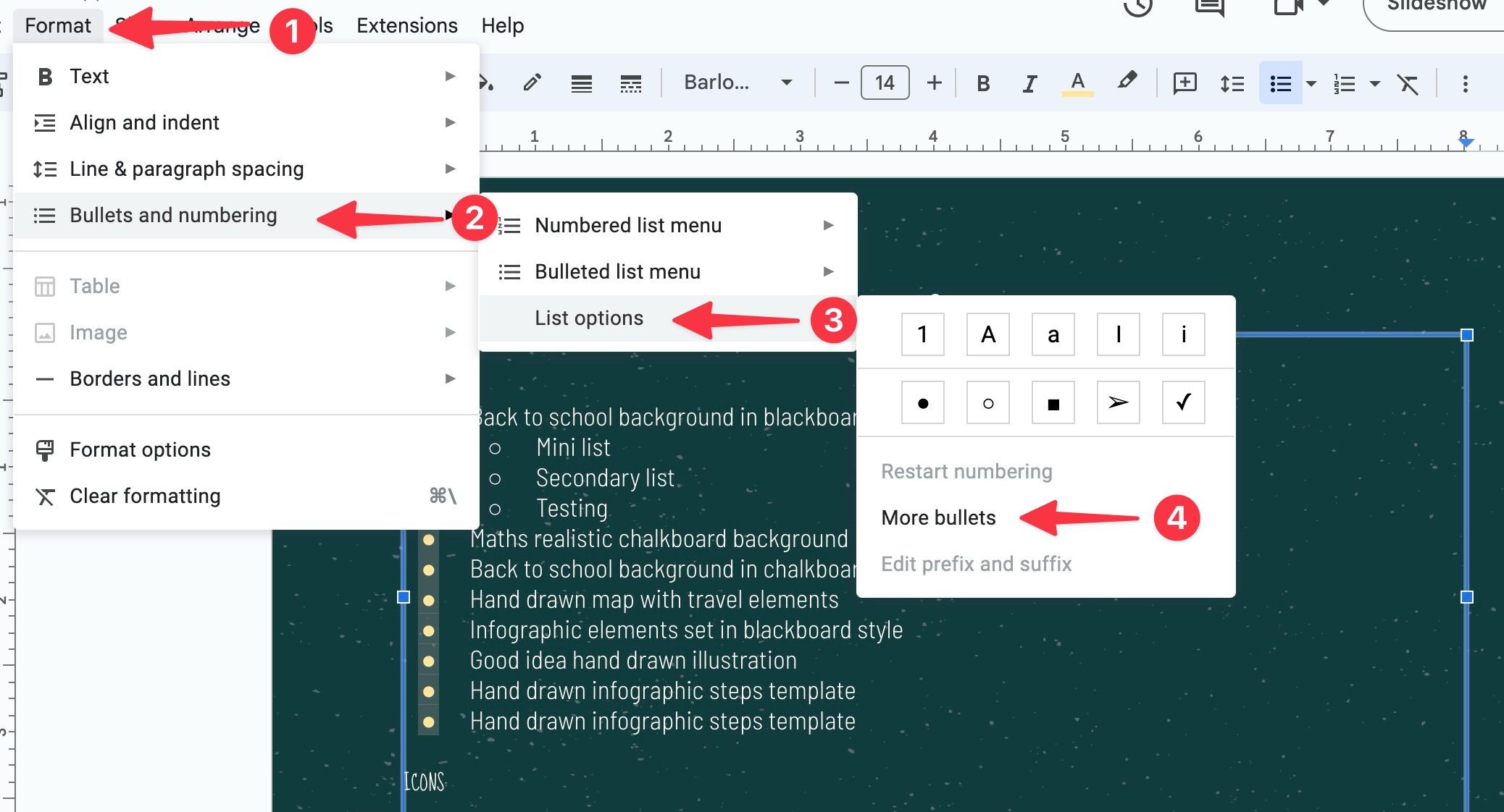 expand format menu in Google Slides