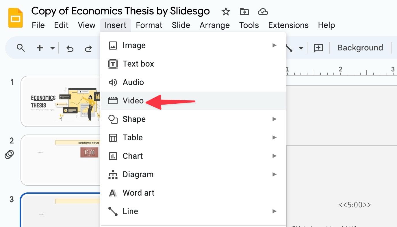 open video in Insert menu in Google Slides