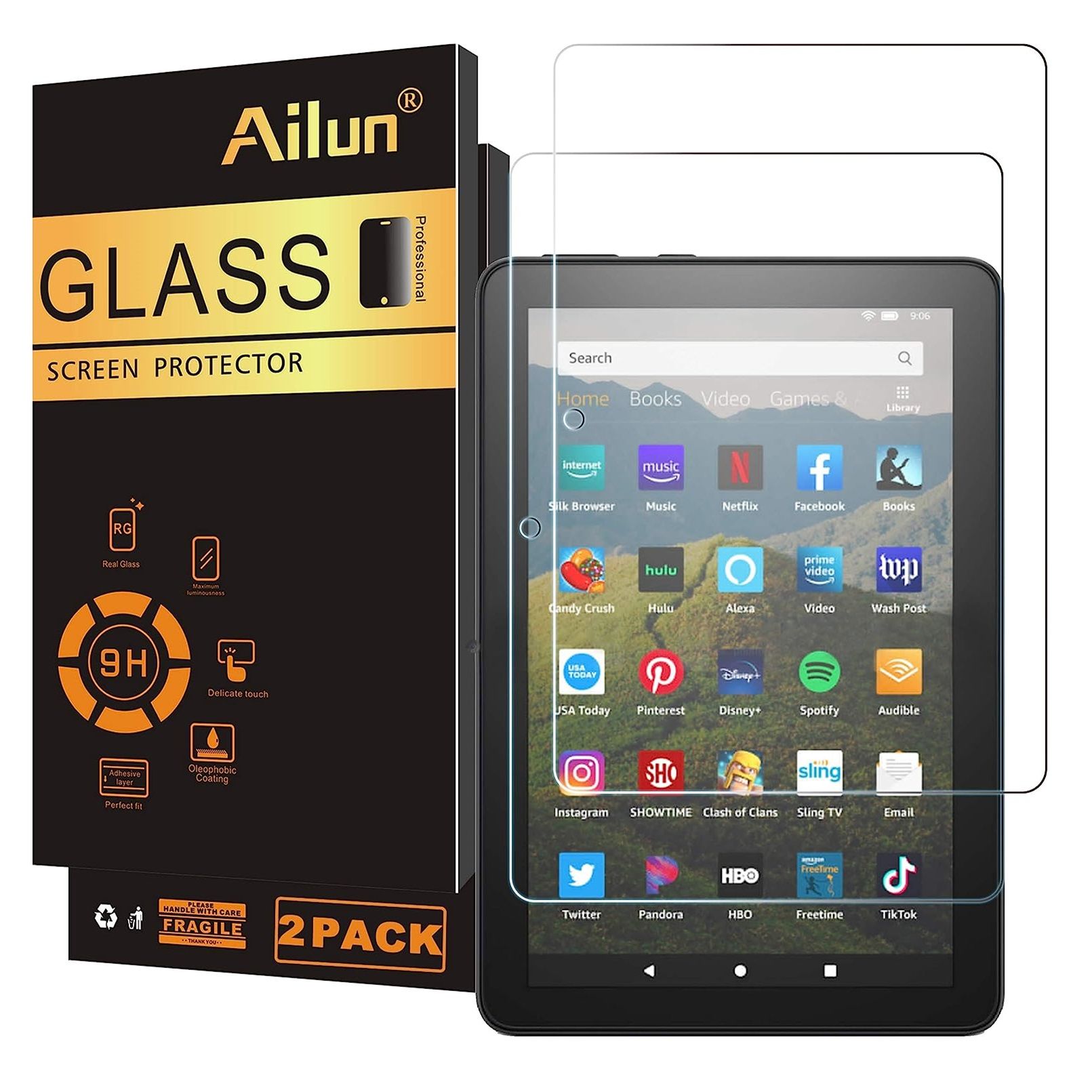 Ailun Tempered Glass Screen Protector for Fire HD 8 on a white background