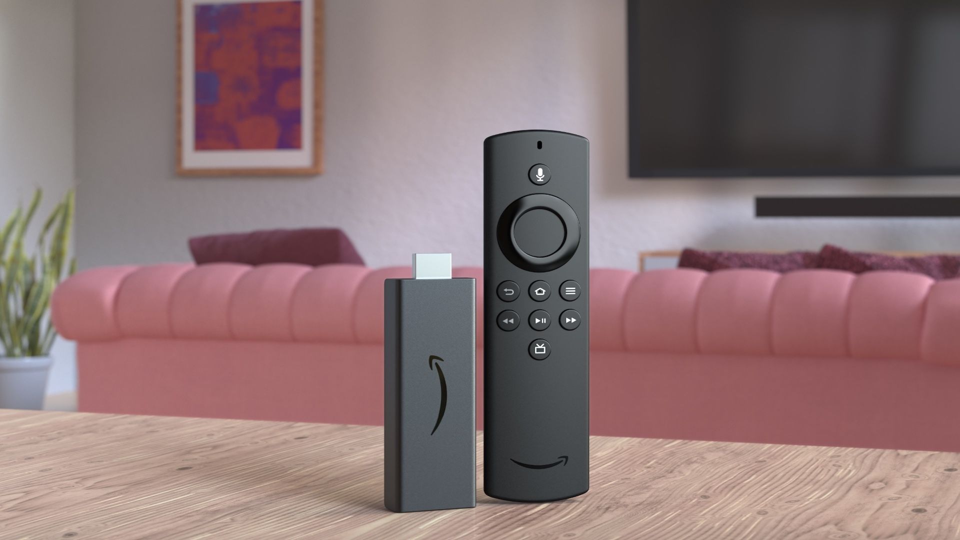 Amazon Fire TV Stick with remote on a table hero image