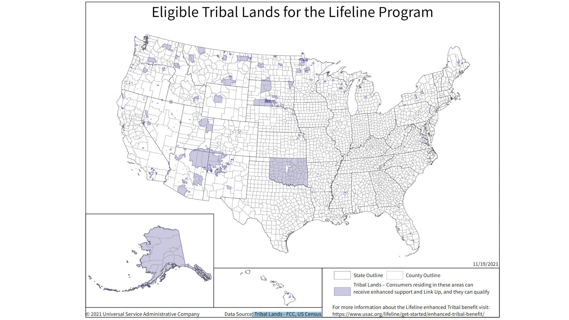 An USAC map shows the tribal lands that are eligible for Lifeline support