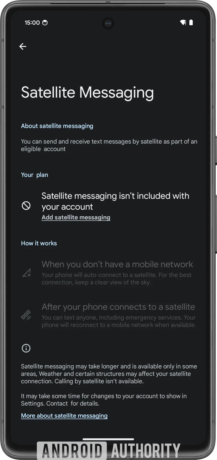 Satellite messaging settings in Android