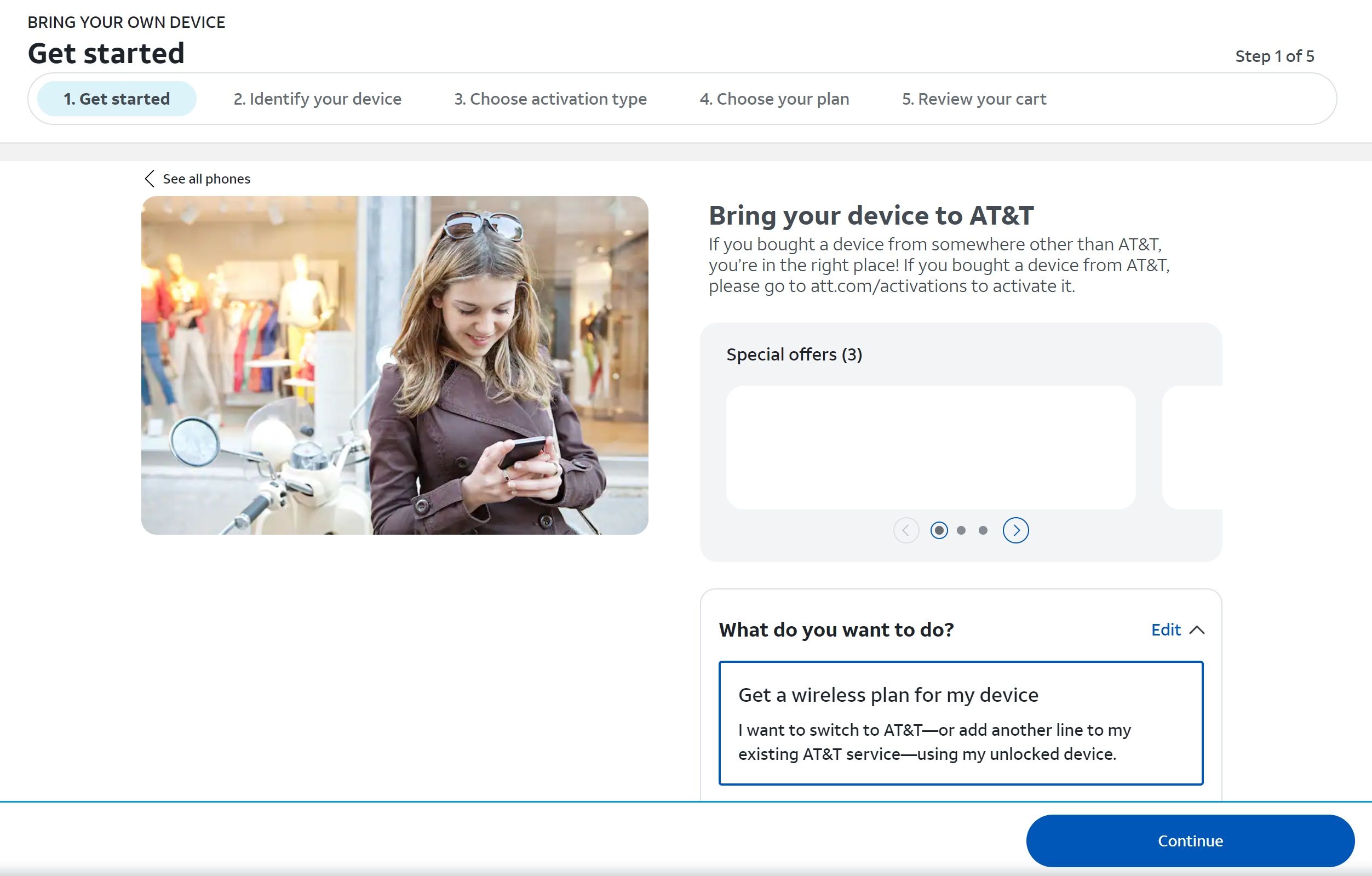 Screenshot of AT&T's Bring Your Own Device activation page