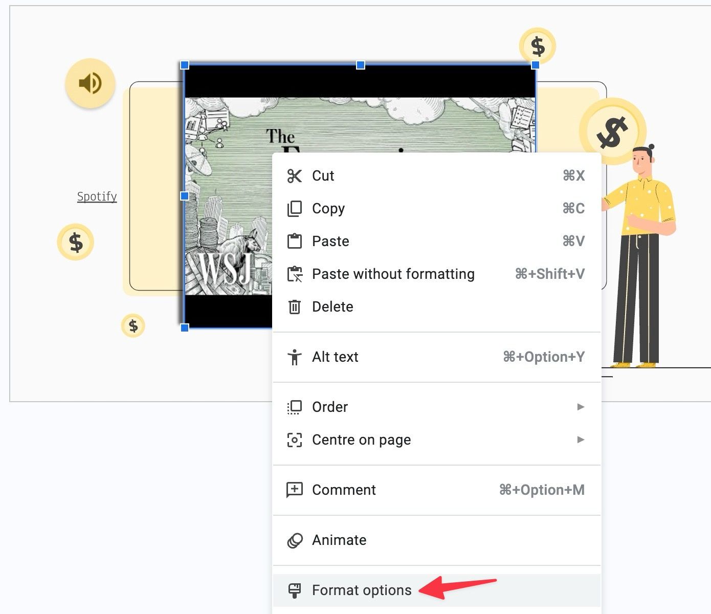 video format options in Google Slides