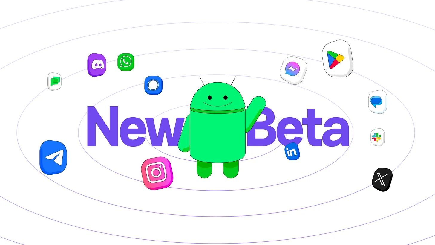 A cartoon Android logo surrounded by chat apps and the words 