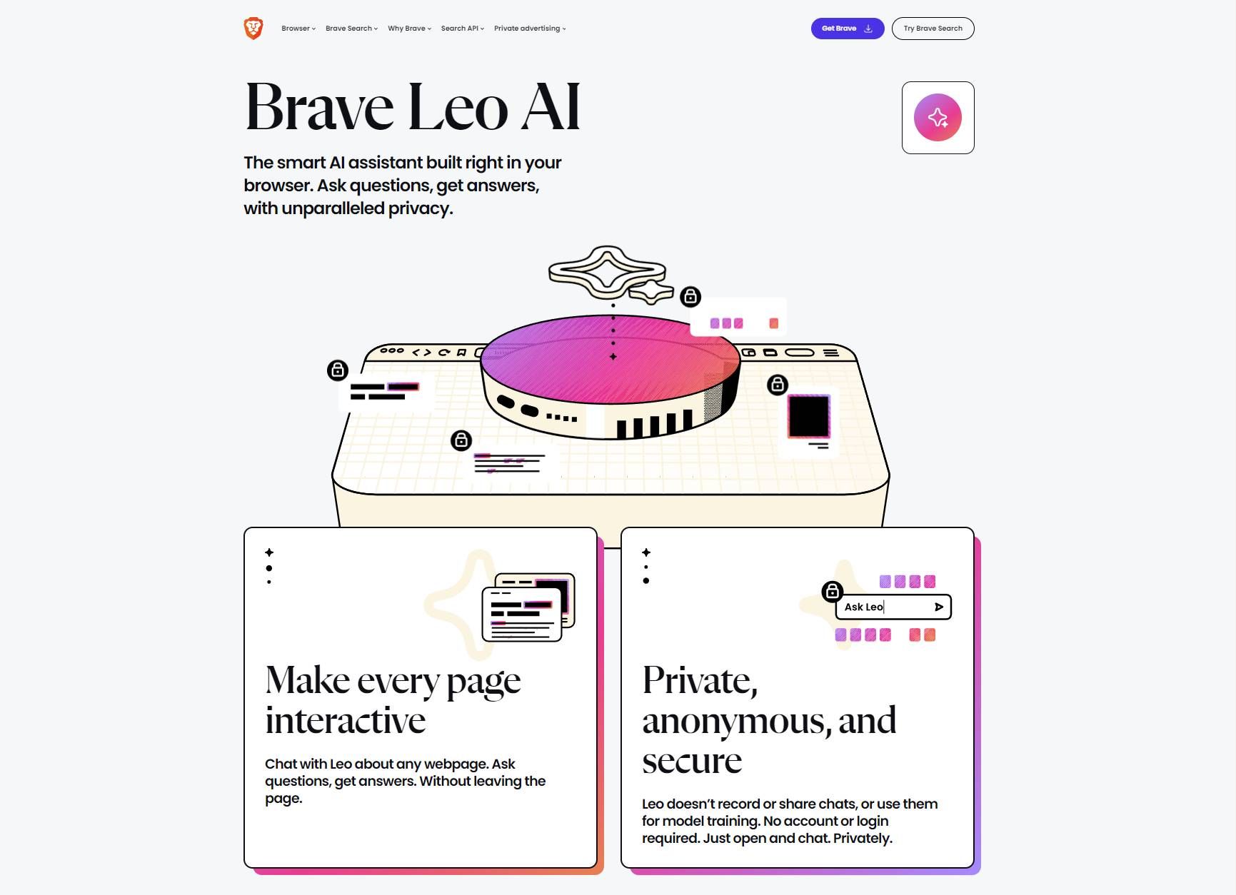 A screenshot of the Brave Leo AI landing page