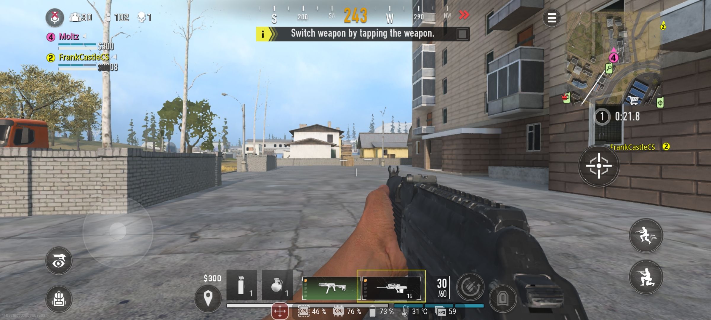 Call of Duty Warzone Mobile screenshot showing gameplay holding gun